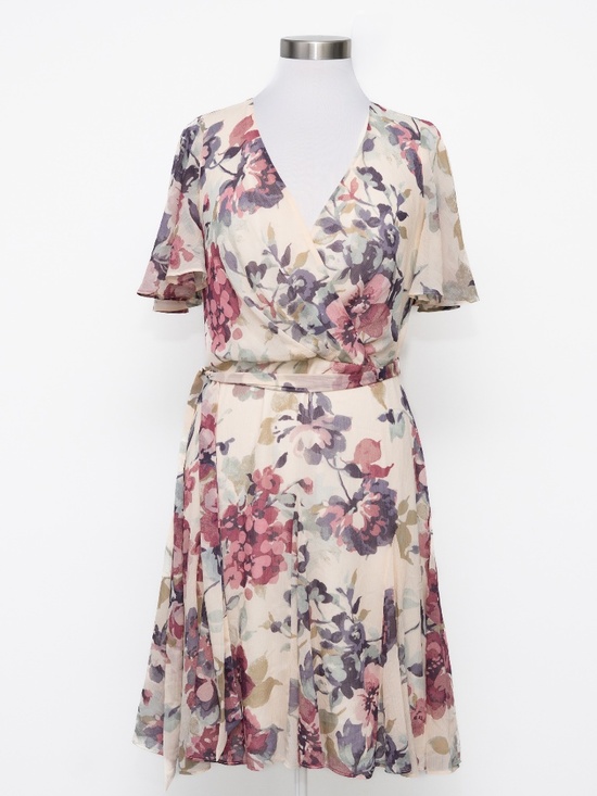 Lauren Ralph Lauren - Floral Crinkle Georgette Surplice Dress - Picture 2 of 10